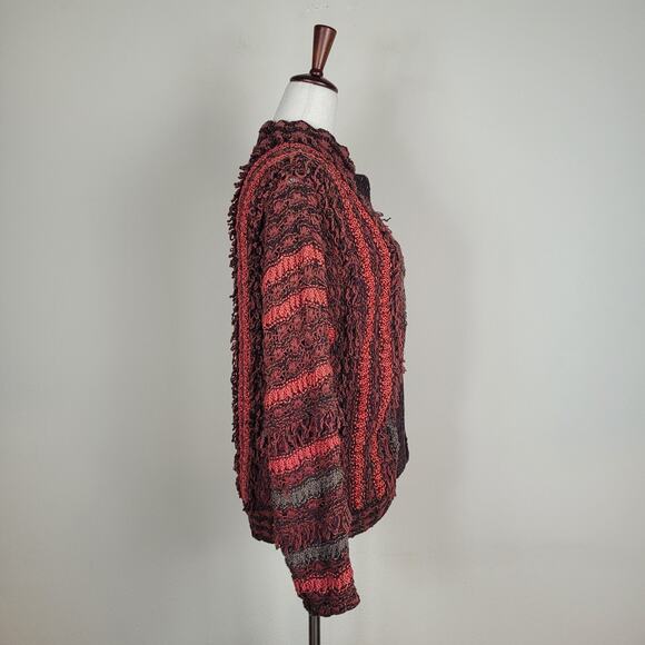 VTG Colleen Toland Sweater Small Red Multicolor Hand Knit Artsy Cardigan Open - Picture 3 of 9